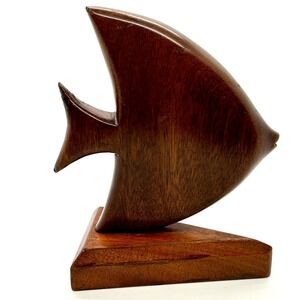 Unbranded Angelfish Sculpture Brown Good Wood Mid-Century Modern Decor